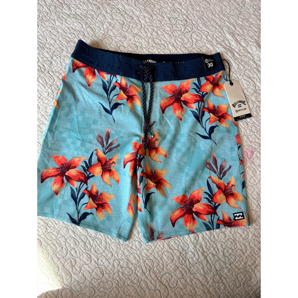 Billabong Sundays Pro Boardshorts Mens‎ 30 Blue Orange Floral Lily Swim Trunks